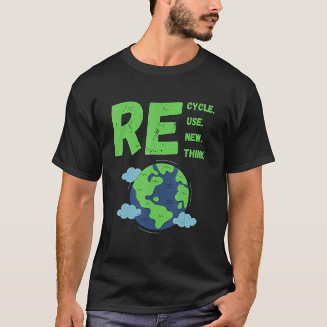 Camiseta Recycle Reuse Renew Rethink Earth Day Environmenta (Frente)