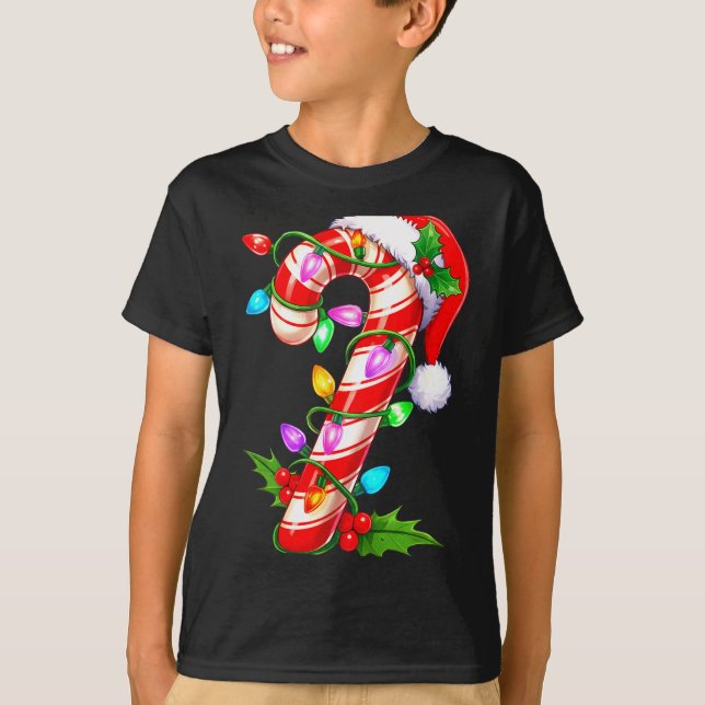 Camiseta Red &amp; White Candy Cane Crew Christmas Santa Ha (Frente)