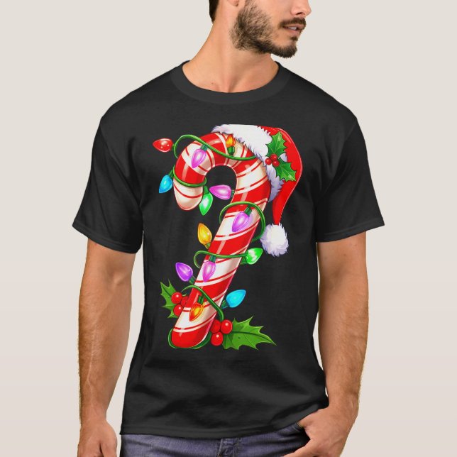 Camiseta Red &amp; White Candy Cane Crew Christmas Santa Ha (Frente)