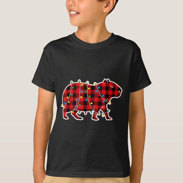 Camiseta Red And Black Buffalo Plaid Capybara Christmas Lig (Frente)