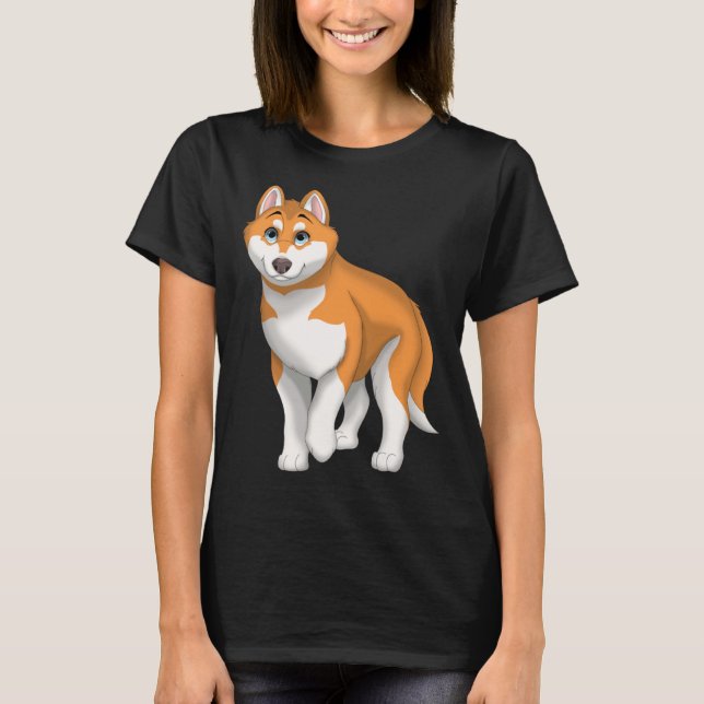 Camiseta Red and White Siberian Husky Dog with Blue Eyes (Frente)