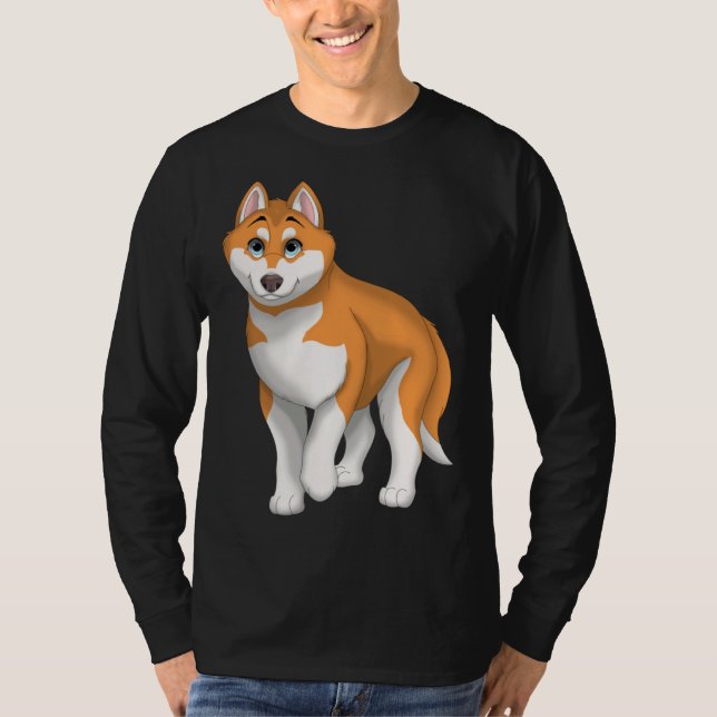 Camiseta Red and White Siberian Husky Dog with Blue Eyes (Frente)
