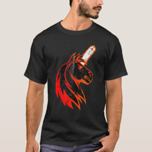 Camiseta Red Angry Fire Bad Horn Unicorn com Chainsaw coo