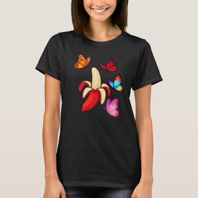 Camiseta Red Banana Surrounded by Colorful Butterflies (Frente)