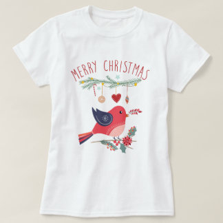 Camiseta Red Bird & Wreath Scandinavian Christmas FolArt