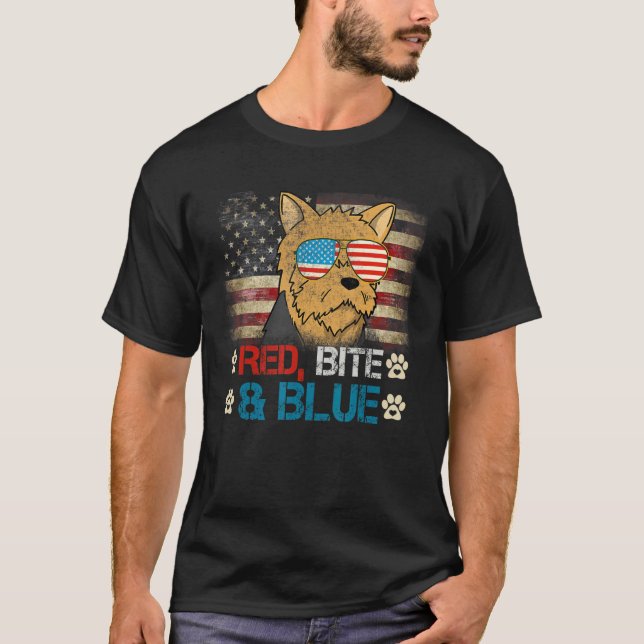 Camiseta Red Bite Blue Yorkshire Terrier American Usa Flag (Frente)