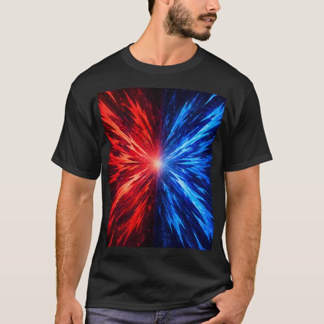 Camiseta Red Blue Energy Burst – Explosão Abstrata (Frente)