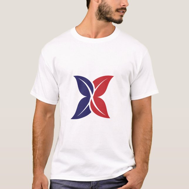Camiseta Red Blue Leaf X Modern Minimalist T-Shirt (Frente)
