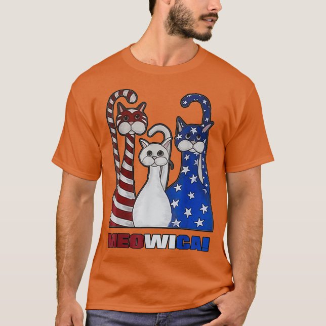 Camiseta Red Blue White Cat American Flag Patriótico Plus (Frente)