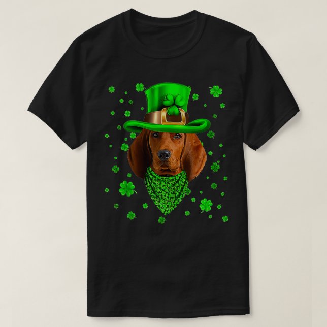 Camiseta Red bone Coonhound Dog Dia de São Patrício Hat (Frente do Design)