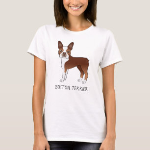 Camiseta Red Boston Terrier Cute Cartoon Cão e Texto Person