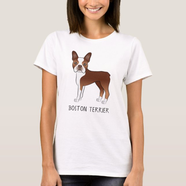 Camiseta Red Boston Terrier Cute Cartoon Cão e Texto Person (Frente)