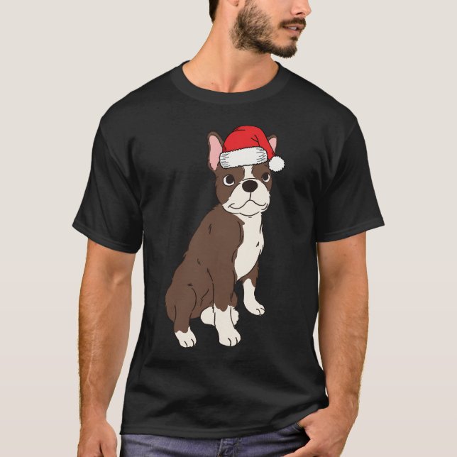Camiseta Red Brown Boston Terrier Papais noeis de Natal Bos (Frente)