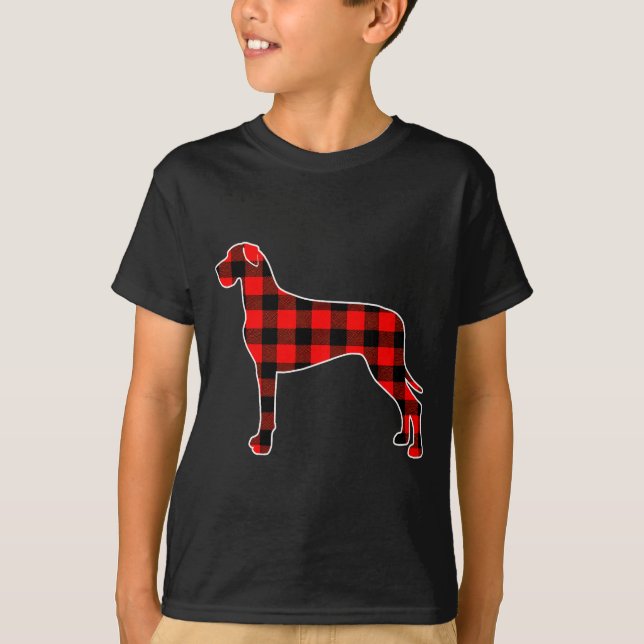 Camiseta Red Buffalo Plaid Pajama Great Dane Christmas Dog  (Frente)