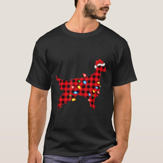 Camiseta Red Buffalo Plaid Santa Irish Setter Dog Christmas (Frente)
