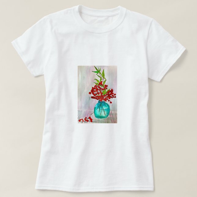 Camiseta Red Christmas Berries aquarela arte (Frente do Design)