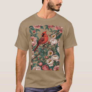 Camiseta Red dinal Bird and Peony Flowers
