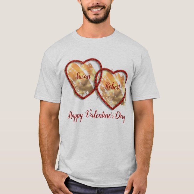Camiseta Red Dourado Heart Modern Happy Valentines Day Men (Frente)