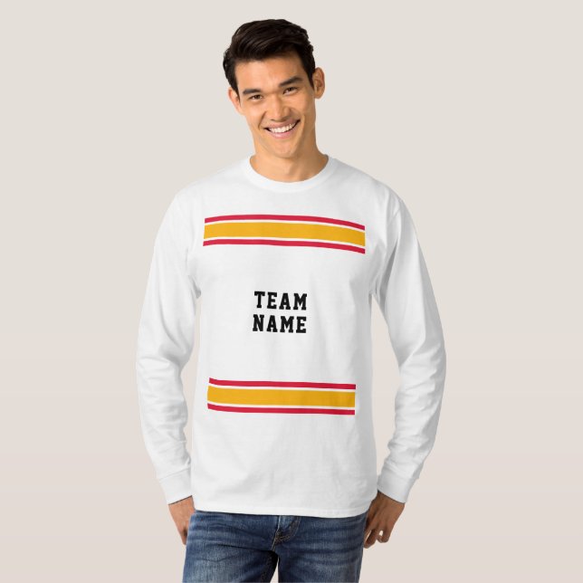 Camiseta Red Dourado Sports Jersey Team Name White Long Sle (Frente Completa)