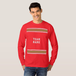 Camiseta Red Dourado White Sports Jersey Team Name Long Sle