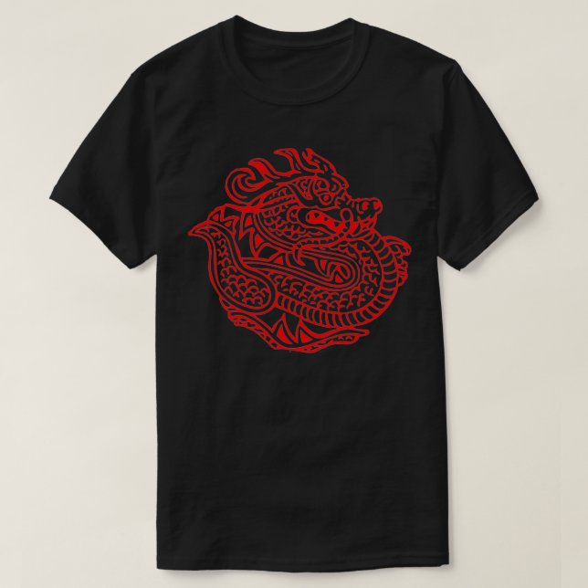 Camiseta Red Dragon, Chinese dragon stamp,simple dragon gra (Frente do Design)