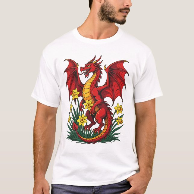Camiseta Red Dragon Stood Amongst Daffodils (Frente)