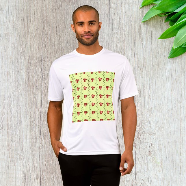 Camiseta Red Floral Vine Pattern on Light Green (Criador carregado)