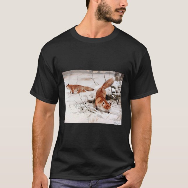 Camiseta Red Foxes in the Winter Snow (by Wilhelm Kuhnert) (Frente)