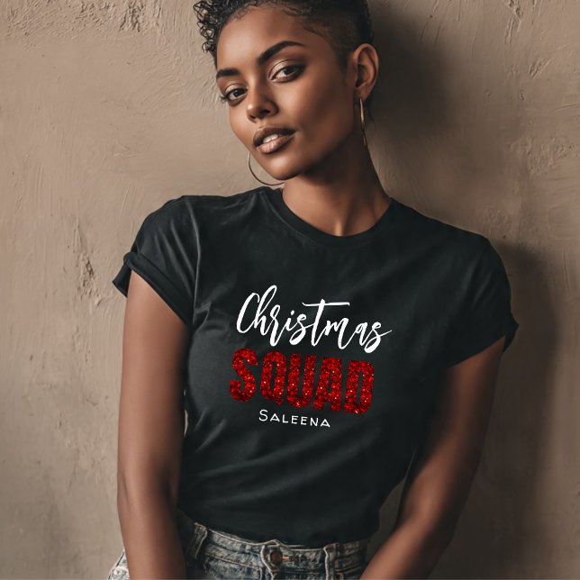 Camiseta Red Glittery  Christmas Squad Name  (Criador carregado)