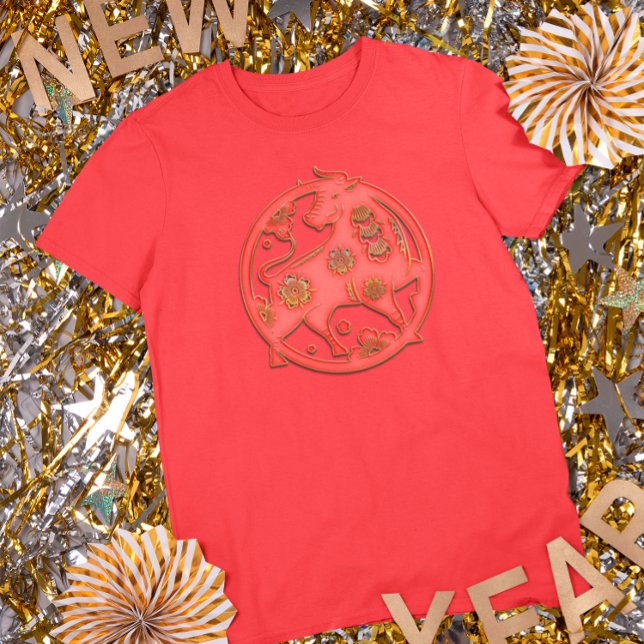 Camiseta Red Gold Lunar New Year Ox Chinese Zodiac (Criador carregado)