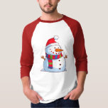 Camiseta Red Green Blue White Christmas Snowman<br><div class="desc">Esta é uma imagem gráfica de um boneco de neve de Natal com nariz de cenoura laranja, um chapéu de Papai Noel e um lenço vermelho-azul-esverdeado listrado.</div>