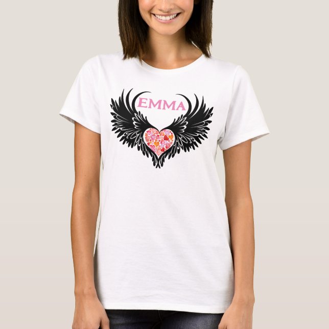Camiseta Red heart angel black wings (Frente)