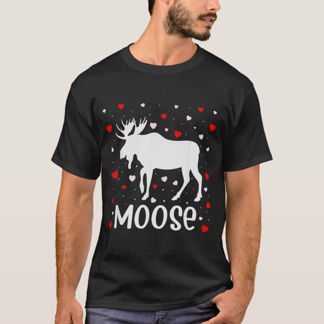 Camiseta Red Heart Cud Love Graphic Moose Lover Valentine D (Frente)