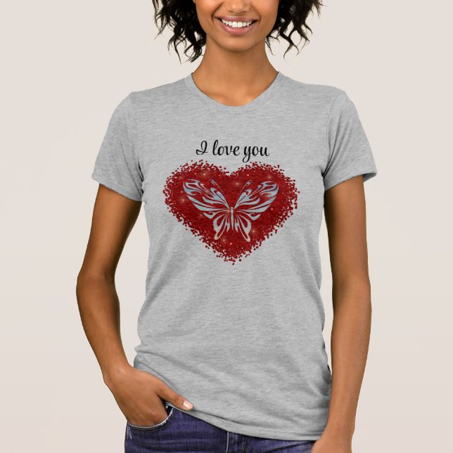 Camiseta Red heart glitter butterfly (Frente)
