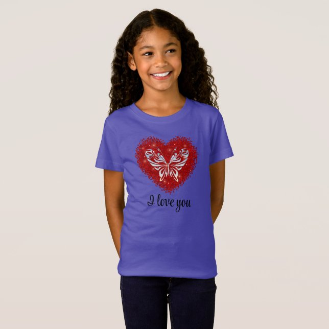 Camiseta Red heart glitter butterfly (Frente Completa)