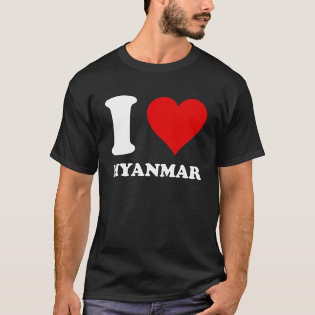 Camiseta Red Heart I Love Myanmar (Frente)