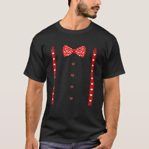 Camiseta Red Hearts Arco Tie Suspenders Dia de os namorados