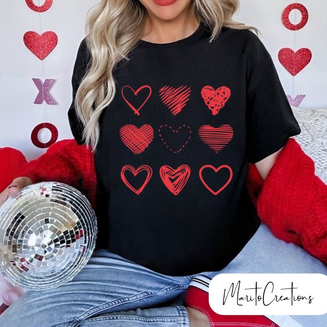 Camiseta Red Hearts, Doodles of love, Valentine's Day. (Criador carregado)
