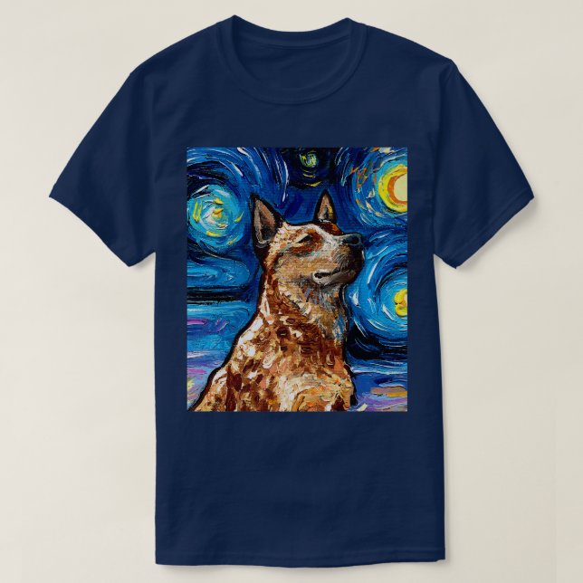 Camiseta Red Heeler Starry Night Australian Cattle Port (Frente do Design)