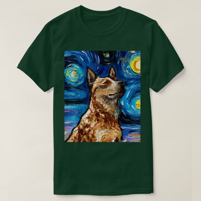 Camiseta Red Heeler Starry Night Australian Cattle Port (Frente do Design)