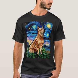 Camiseta Red Heeler Starry Night Cattle Arte Colorida por