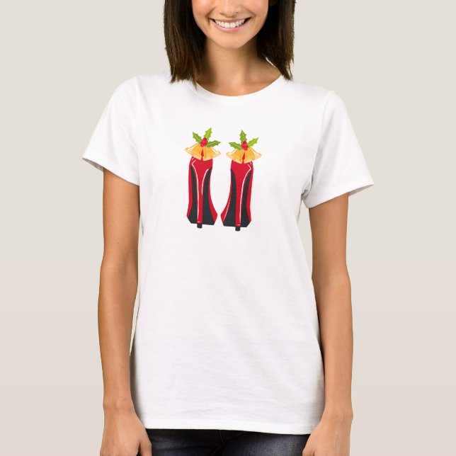 Camiseta Red High Heels com Sinos de Natal (Frente)