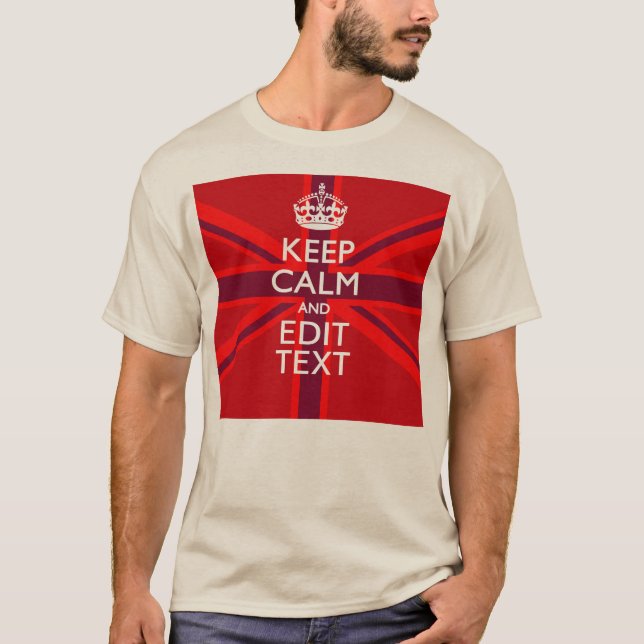 Camiseta Red Keep Calm Mantenha seu texto na bandeira da to (Frente)