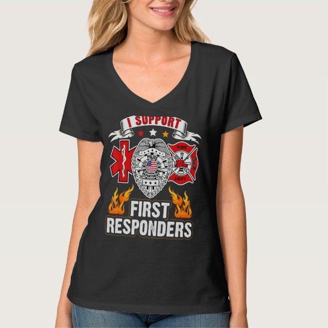 Camiseta Red Line American Flag Firefighter Support Plus Si (Frente)