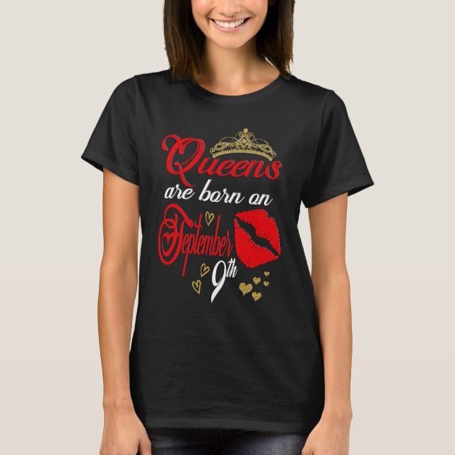 Camiseta Red Lip Print Queens are Born on September 9th Vir (Frente)