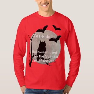 Camiseta Red Long Sleeve Halloween Coruja & Bats