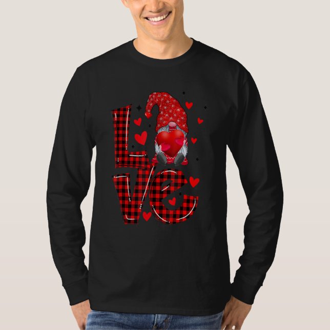 Camiseta Red Love Plaid Cute Gnomes Heart Men Women Valenti (Frente)