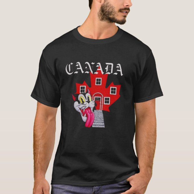 CAMISETA RED MAPLE LEAF HOUSE WITH CAT (Frente)