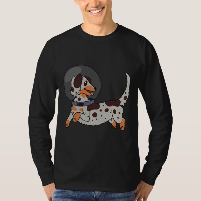 Camiseta Red Merle Long Haired Dachshund No Espaço (Frente)