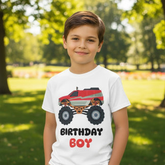 Camiseta Red Monster Truck Birthday Boy